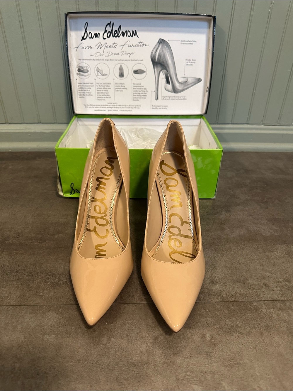 Sam Edelman Nude Patent Pointed-Toe Heels